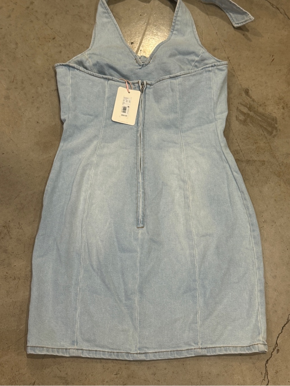 Light Wash Denim Halter Mini Dress - Picture 3 of 5